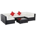 thumbnail image 1 of 7-Piece Cream White Rattan Wicker Patio Sofa Set with Coffee Table - Outdoor Sectional for Garden, Deck & Yard - Durable PE Rattan & Steel Frame, 1 of 7