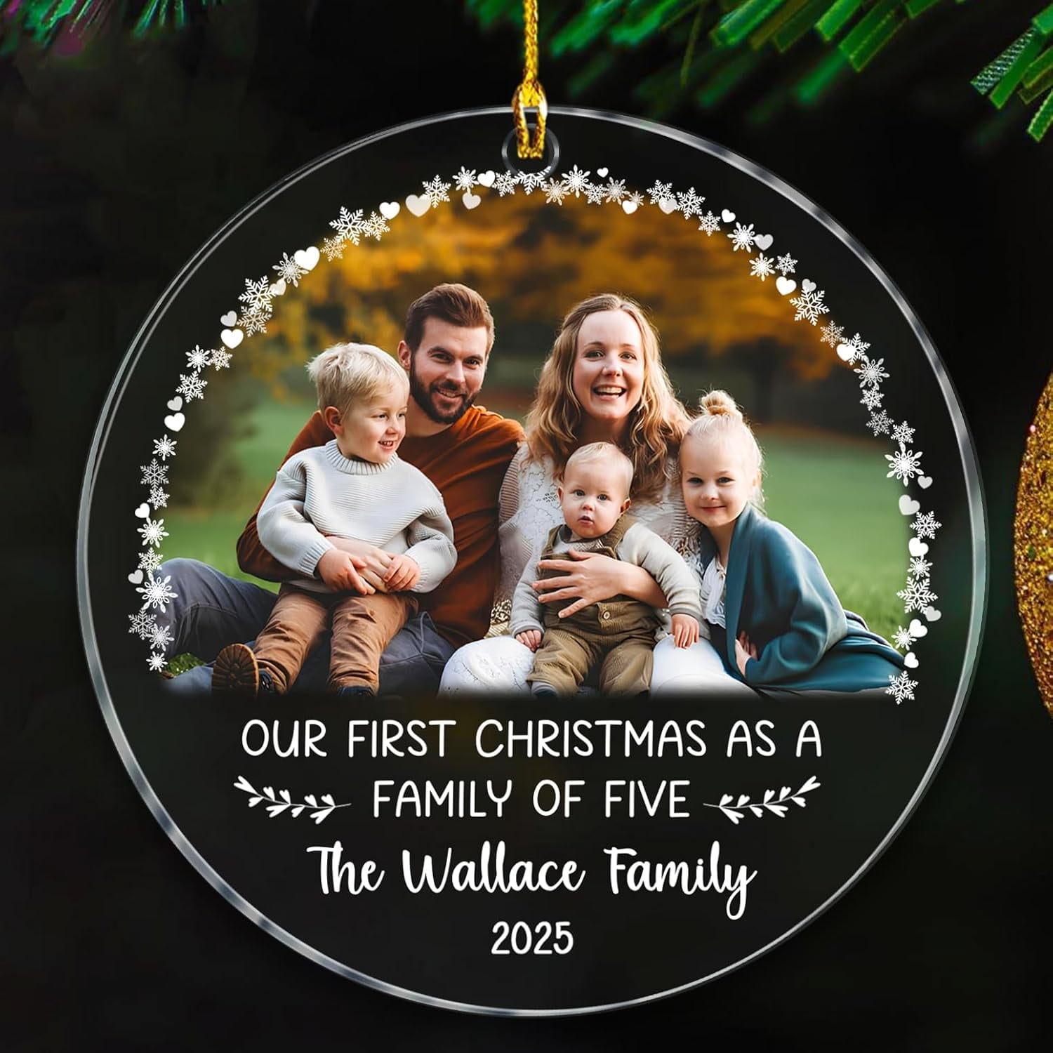 Photo Our First Christmas As A Family of Five Ornament 2025, Names Family of 5 Xmas Ornaments Gift for Dad Mom Baby Boy Baby Girl, Picture 1st Xmas As A Family of 5 Ornament