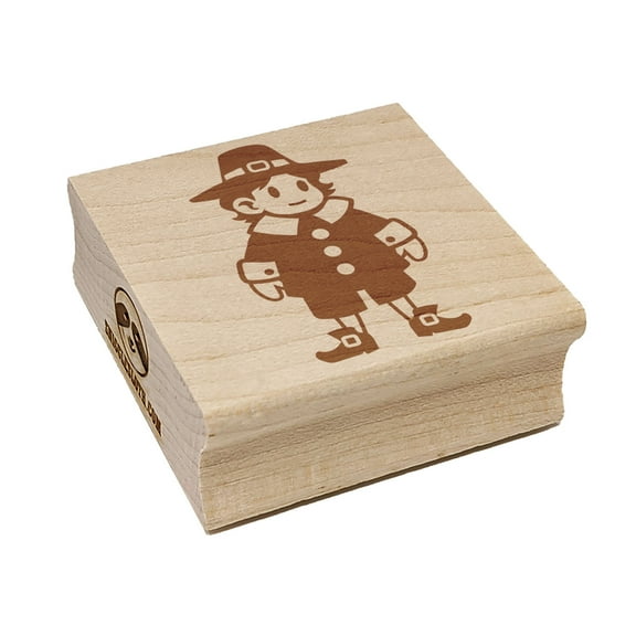 Cute Thanksgiving Pilgrim Boy Square Rubber Stamp Stamping Scrapbooking Crafting - Medium 1.75in