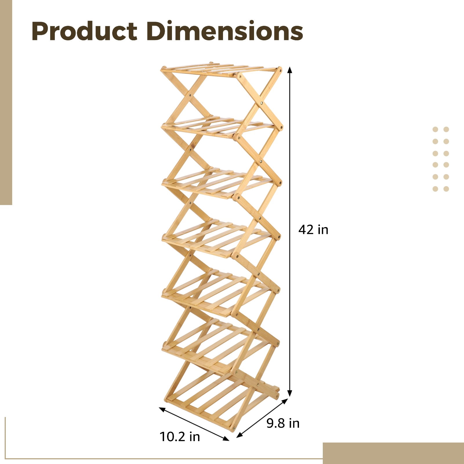 Folding Shoe Rack, 7 Tier Shoe Rack Wooden Vertical Shoe Rack for Small Spaces, Narrow Corner Shoe Organizer for Home