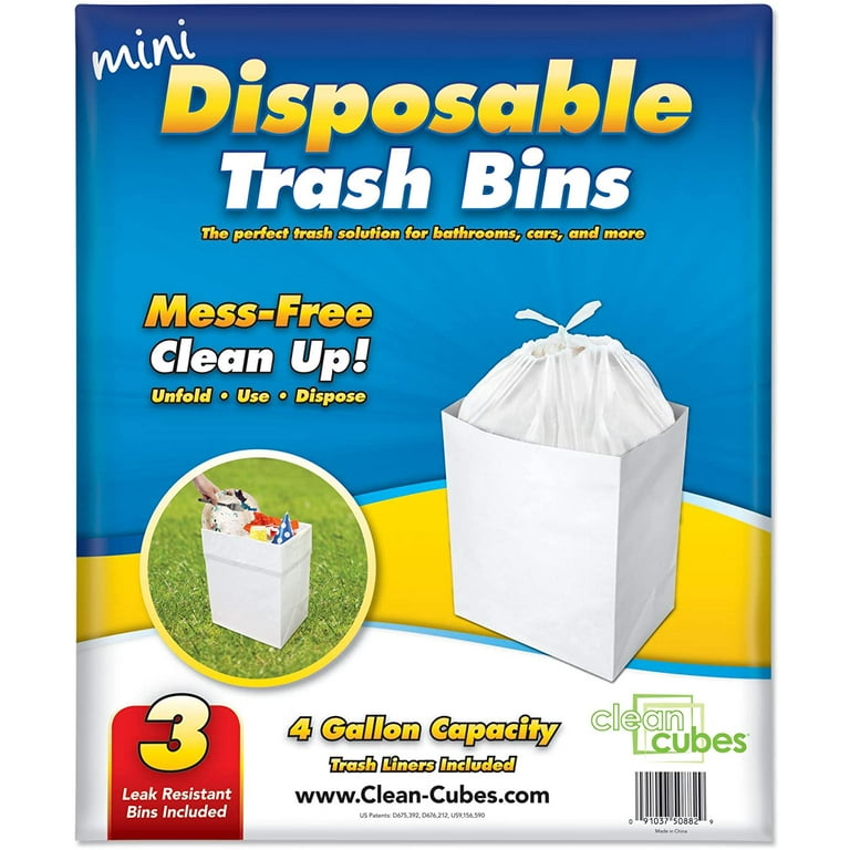 Clean Cubes 4 Gallon Disposable Trash Cans & Recycling Bins, 3 Pack White