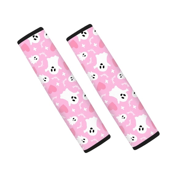 Chririnla Heart Ghost Pattern Seat Belt Cover 2 Pack, Car Seat Belt Pads Polyester Fabric Shoulder Protection Skin-Friendly for Sedan Trucks SUV