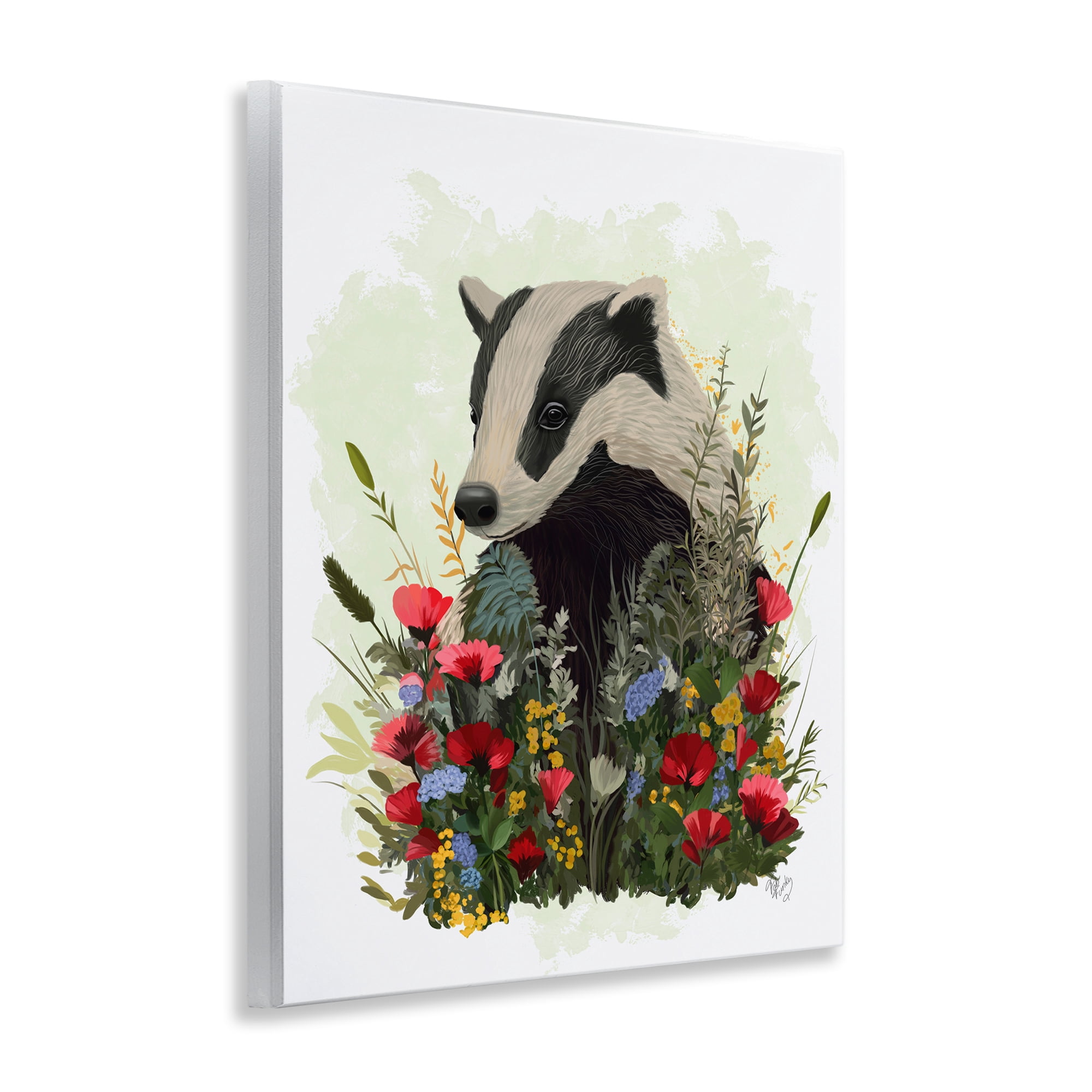 Stupell Industries Badger with Poppy Blossoms Animals & Insects Painting Unframed Art Print Wall Art, 11 x 14