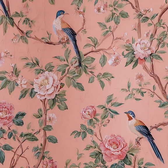 Peel and Stick Wallpaper Floral Bird Coral Pink Peonies Swallows Wall Mural 17.7in x 9.8ft Self Adhesive Removable Wall Paper Renter Friendly Wallpaper for Nursery Bedroom Cabinets