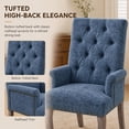 thumbnail image 4 of Upholstered Chenille Fabric Dining Chairs with Arms Set of 8, Tufted High Back Dining Room Chairs with Curved Rubberwood Legs, Kitchen Chairs, Blue, 4 of 8