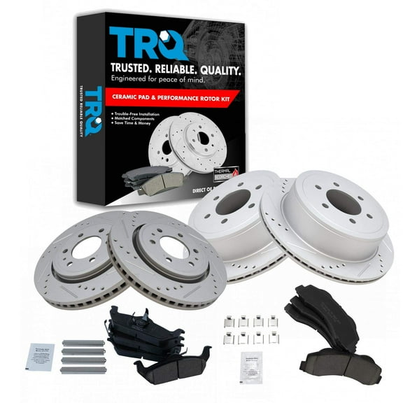 TRQ Front and Rear Performance Brake Pad & Rotor Kit Brake Pads Brake Rotors Set Ceramic Premium G-Coated Fits Select 2010-2011 Ford F-150