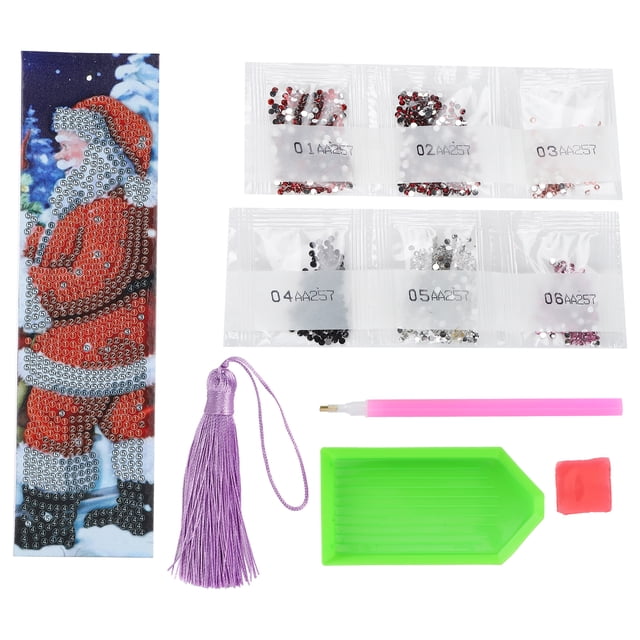 Marcapáginas con cuentas DIY, marcapáginas con patrón de Papá Noel, marcapáginas con pintura de diamantes de imitación, marcapáginas con pintura de diamante de alta capacidad Jadeshay A