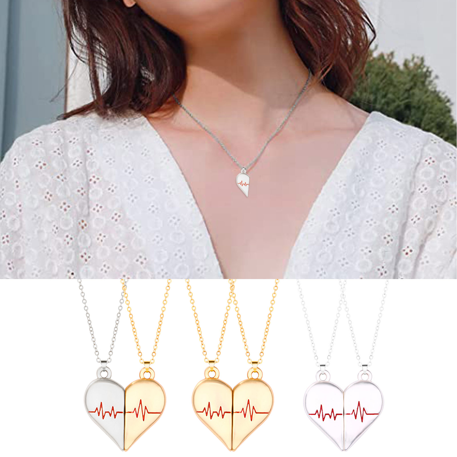 2Pcs Magnet Pendant Charm Necklace Couple Jewelry Choker Magnetic Heart  Necklace 