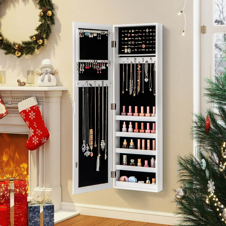Costway Hanging Jewelry Armoire with Full-Length Mirror and Ring
