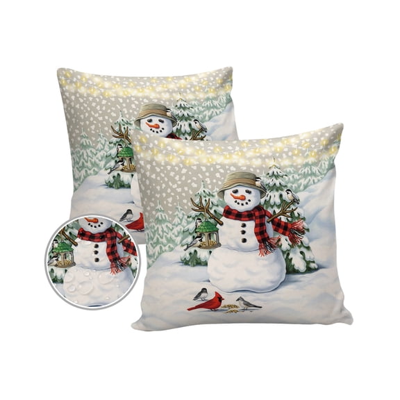 Pack of 2 Outdoor Pillow Covers, Christmas Tree Snowman Red Birds Waterproof Square Throw Pillowcase Cushion Decorative Pillow Covers for Couch Patio Tent, 20x20 in