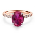 thumbnail image 3 of Gem Stone King 10K Two Tone Gold Red Created Ruby and Lab Grown Diamond Engagement Ring for Women | 2.20 Cttw | Gemstone July Birthstone | Oval 9X7MM, 3 of 6