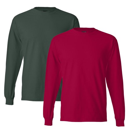 Hanes Men s 2 Pack Long Sleeve Beefy-T Shirt  XXX-Large  1 Red / 1 F. Green