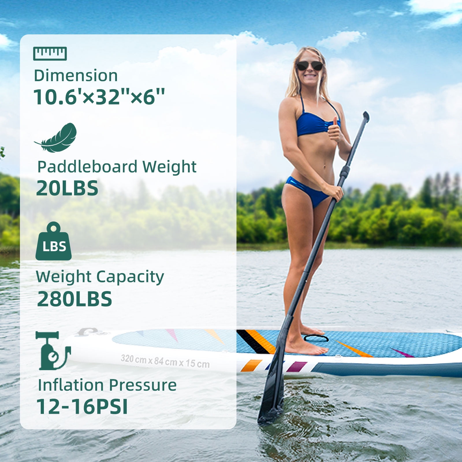 AISUNSS Inflatable Paddle Board, 10.6ft Adult Stand Up Paddle Board with EVA SUP Accessories