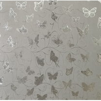 Dundee Deco Peel and Stick Self Adhesive Wallpaper - Animals Glitter Silver, Grey Butterflies, Vines, 18 ft x 18 in