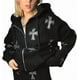 thumbnail image 1 of Sudadera con capucha y cremallera para mujer, estilo cárdigan con estampado de esqueleto gótico Y2k y bolsillo, 1 of 5