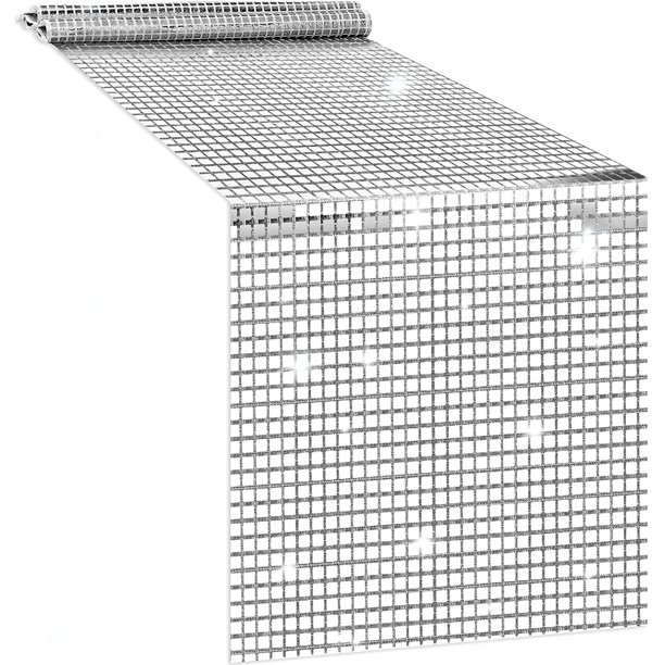 Camino de mesa de 30.48 x 182.88 cm con purpurina para fiesta de discoteca, retro de los años 70, 80, decoración de fiesta de cumpleaños, lentejuelas plateadas, suministros para fiesta de baile,