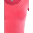 thumbnail image 4 of A2Y Women's Basic Ribbed Short Sleeve Rayon Crew Neck Fitted Crop Top Tee Neon Hot Pink L, 4 of 5