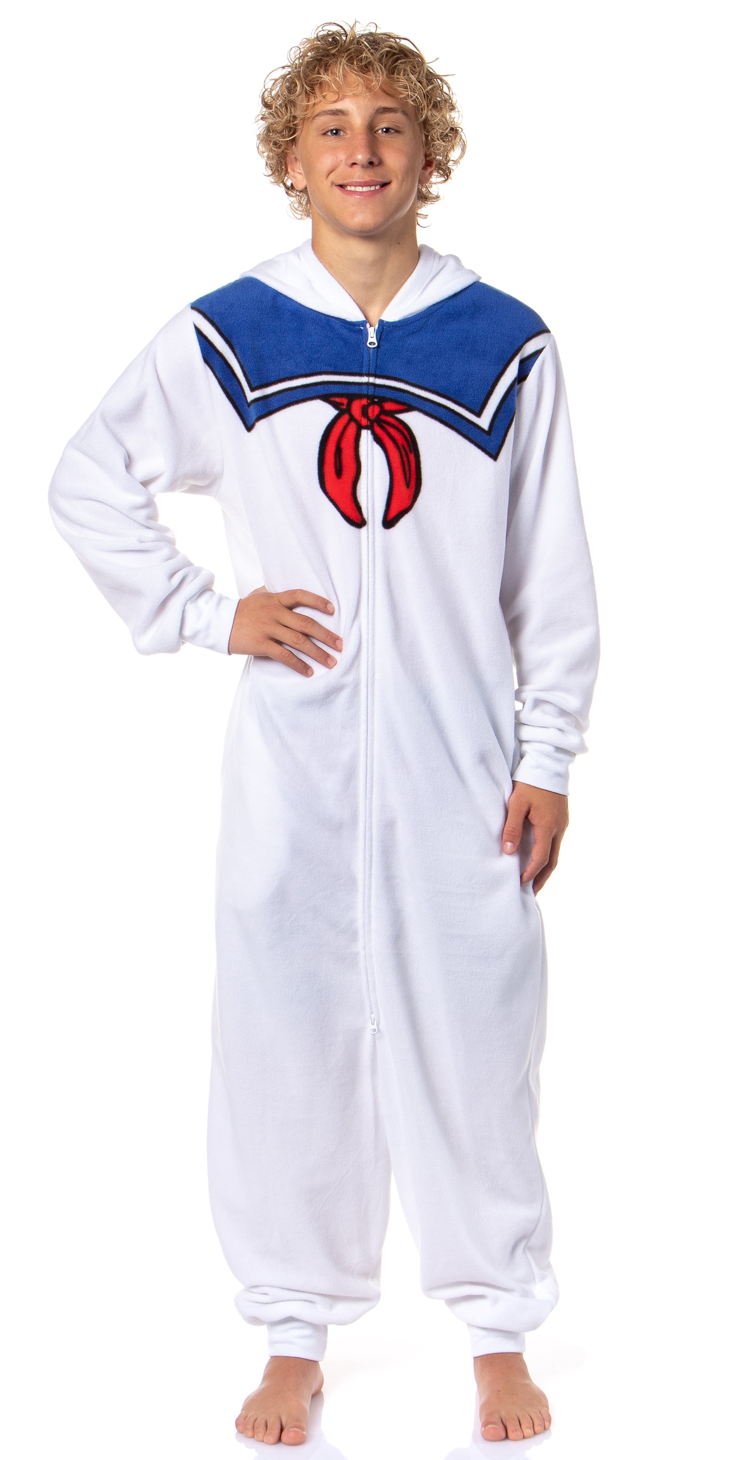 Ghostbusters Men's Stay Puft Marshmallow Man Hooded Fleece One Piece Union Suit Costume Pajama