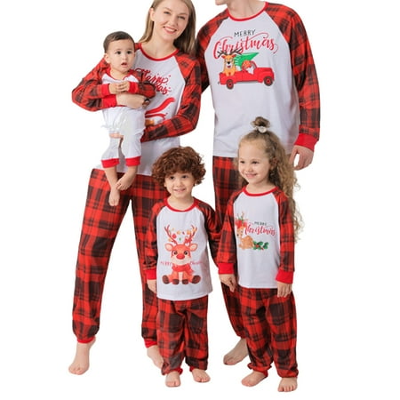 

Family Matching Pajamas Set Christmas Elk Print Top and Plaid Pants Jammies Sleepwear for Adults Kids Holiday Pjs