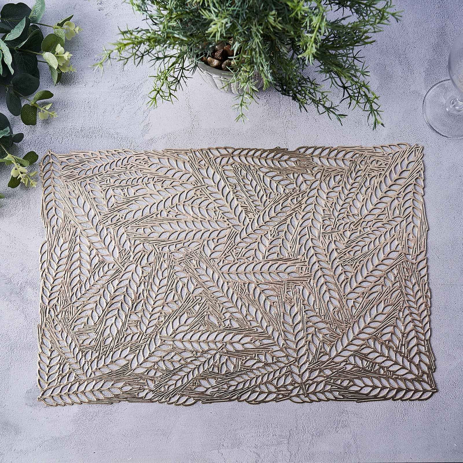 Efavormart 6 Pack - 12"x18" Gold Dining Table Mats - Non Slip Vinyl Placemats - Wheat Maze for ...