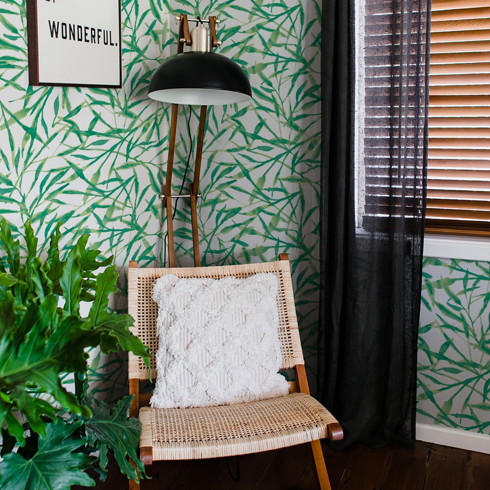 Tempaper Watercolor Leaves Jade Peel and Stick Wallpaper, 20.5" x 16.5'