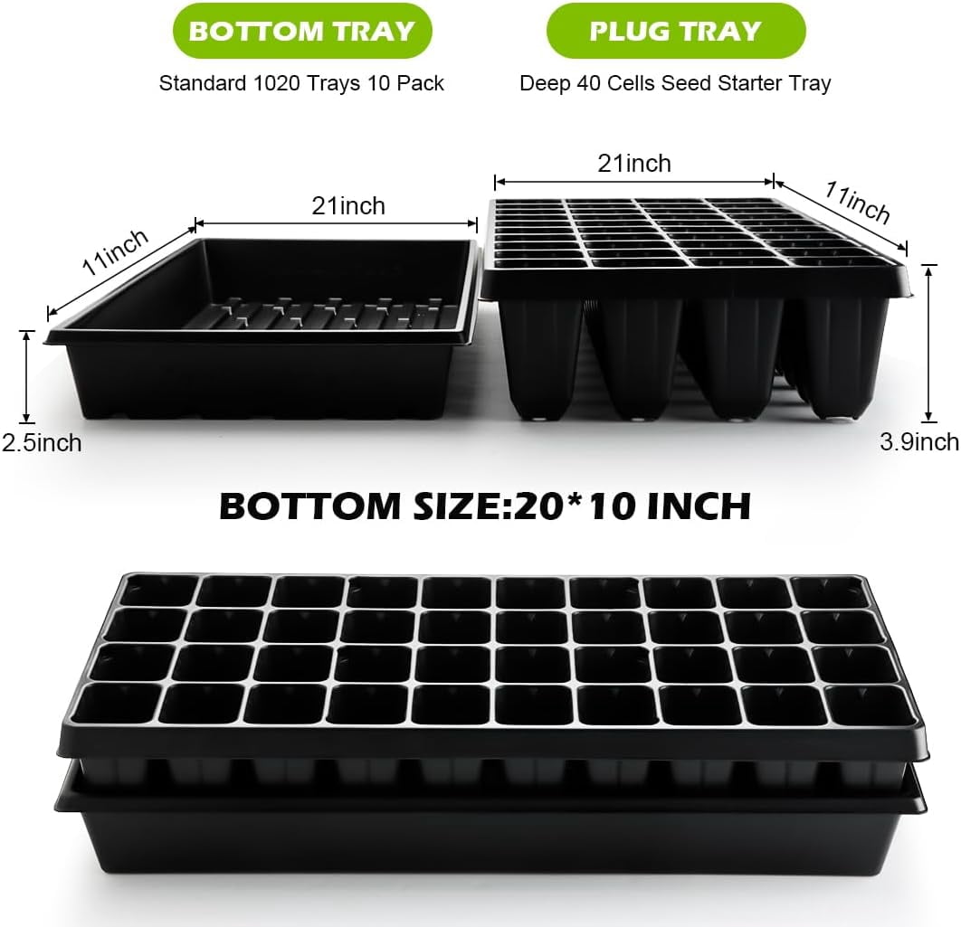 10 Pack 1020 Seed Starter Trays and 10 Pcs 72 Cell Plug Trays, Thick Durable Seedling Plastic Nursery Tray for TD538 1020 Tray Germination (10 Sets)