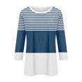 thumbnail image 4 of CLOISE Tees for Women Fall Cute Striped Blouses Crewneck 3/4 Sleeve Tees Tunic Colorblock Basic Tops Elegant Clothes Blue XL, 4 of 5