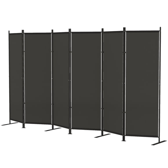 6 Panel Room Divider, Charcoal Grey Folding Privacy Screen, 129.9" L x 69.3" H Metal Frame Partition for Living Room, Bedroom or Home Office, Portable Freestanding Space Separator