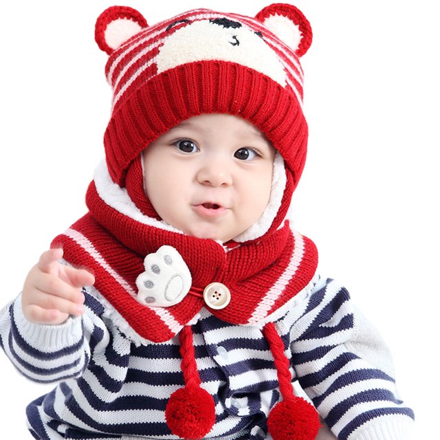 Paquete De 2 Gorros De Lana Para Bebé, Apariencia Bonita, Accesorios Para Niños, Polaina Para El Cuello, Invierno Y Otoño, Forma De Oso, Múltiples Colores, Orejera N.° 2 Yuarrent AP006926-05