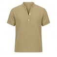 thumbnail image 4 of Kaemgyyd Mens Linen Henley Shirts Lightweight Button up Casual Tees Comfortable Short Sleeve Beach Plain V Neck Summer Tops, 4 of 6