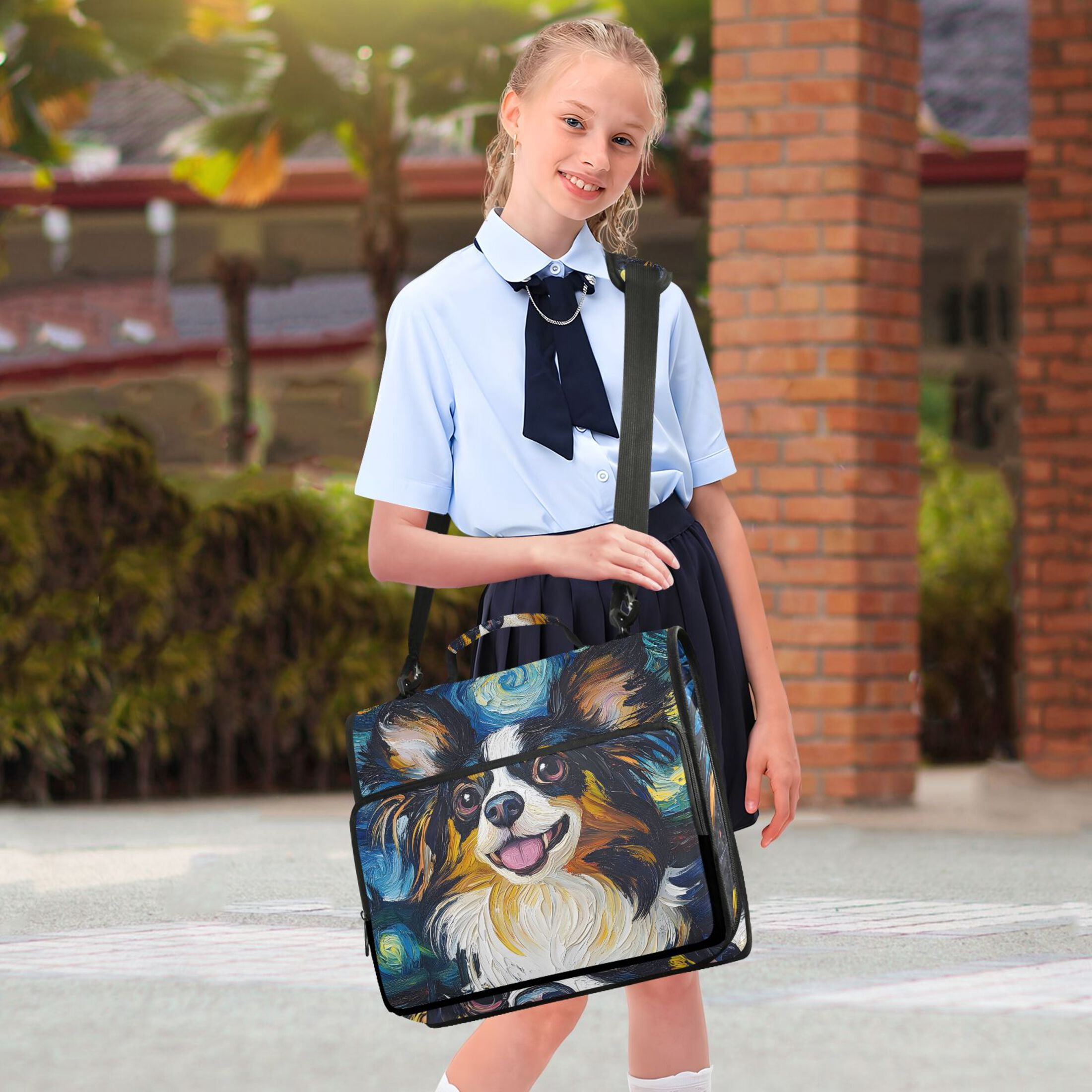 3 Ring Zipper Binder with Shoulder Strap Waterproof Trapper Keeper 2 Inch D-Ring 500 Sheets Capacity Dog and Starry Sky