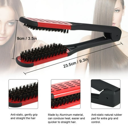 Hair Straightening Comb Double Sided Bristle Hair Brush Clamp