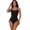 black, variant on Attraco Ribbed One Piece Swimsuit Women Tie Side 1 Piece Bathing Suit Spaghetti Strap High Cut Monokini Sexy Swimwear