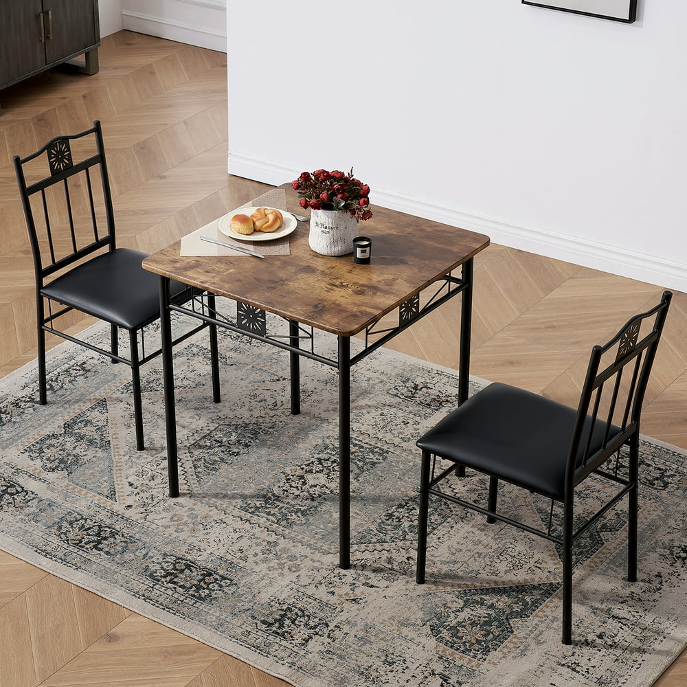 VECELO 3-Piece Wood & Metal Dining Table and Chair Set Dining Room ...