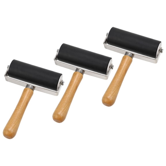 LOLIPPYY 3pcs Oil Painting Ink Roller Black Rubber Metal Wood for Art Supplies