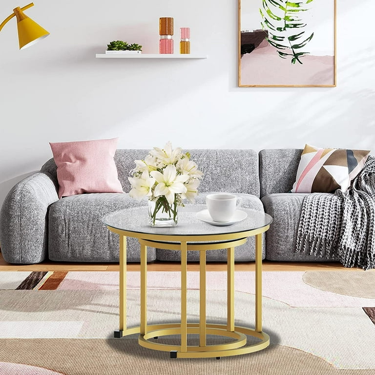 Small glass and gold coffee table deals