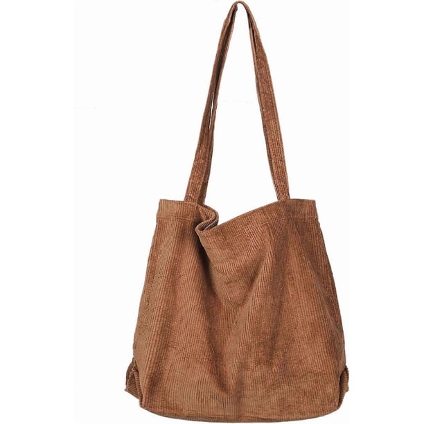 Women Corduroy Tote Bag, Casual Handbags Big Capacity Shopping Shoulder Bag with Pocket (Brown)