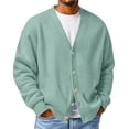 thumbnail image 2 of LODIENY Men Waffle V Neck Button Down Baggy Cardigan Long Sleeve Open Front Lightweight Casual Simple Knit Cardigans Green M, 2 of 6