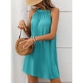thumbnail image 2 of Women Halter Neck A Line Dress Solid Color Sleeveless Loose Fit Casual Wear Mid Length, 2 of 8
