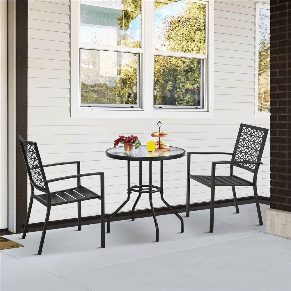 Alden Design Set of 2 Outdoor Metal Dining Chairs with Armrests for Patio, Black
