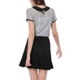 thumbnail image 4 of MODA NOVA Junior's Contrast Doll Collar Short Sleeve Tops Sheer Lace Top Gray S, 4 of 6