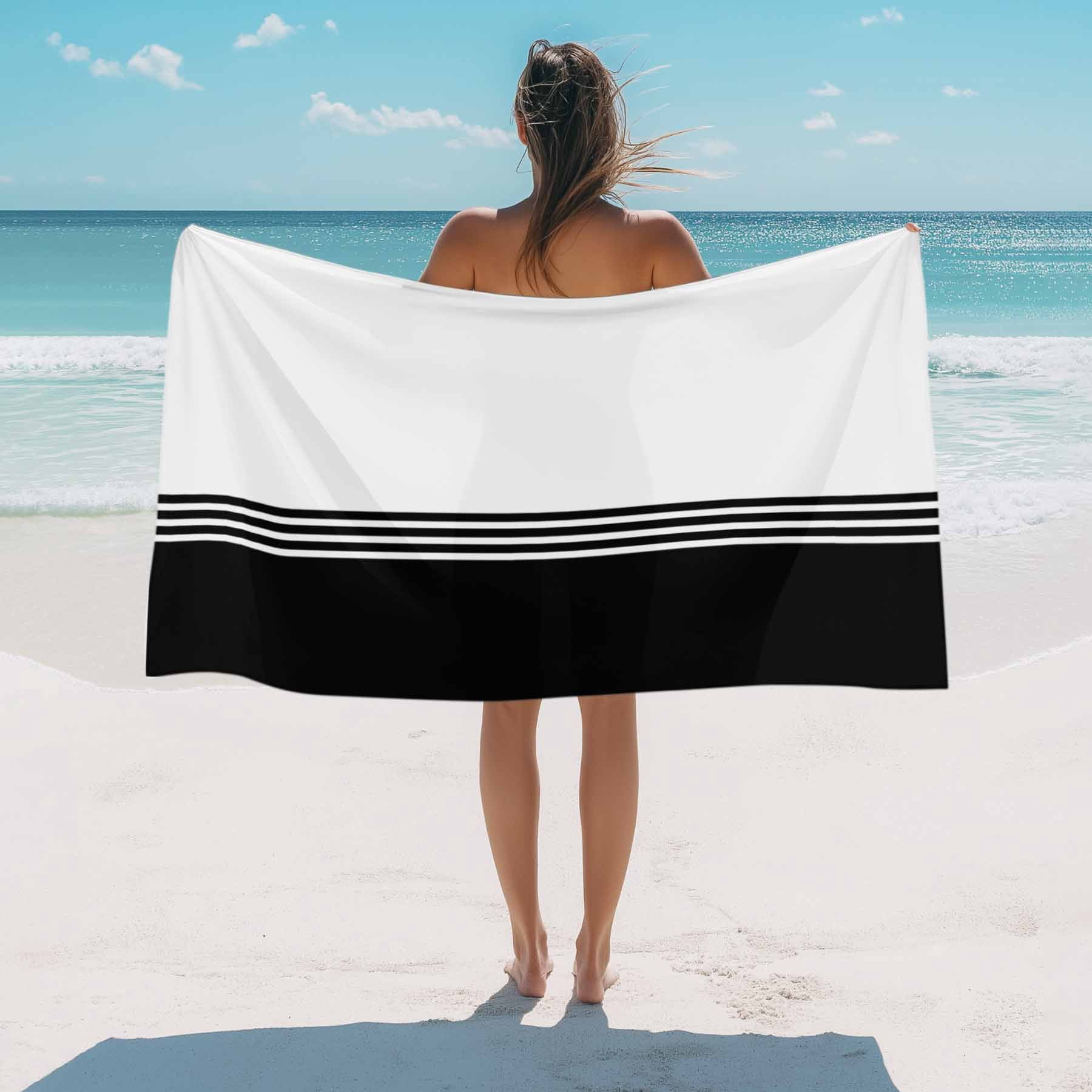 Beach Towel Black White Stripes Bath Pool Towels Minimalist Absorbent Beach Towel Soft Large Quick Dry Lightweight Camping Travel Sports Yoga Gym Swim Towels for Adult 35x70 Inch