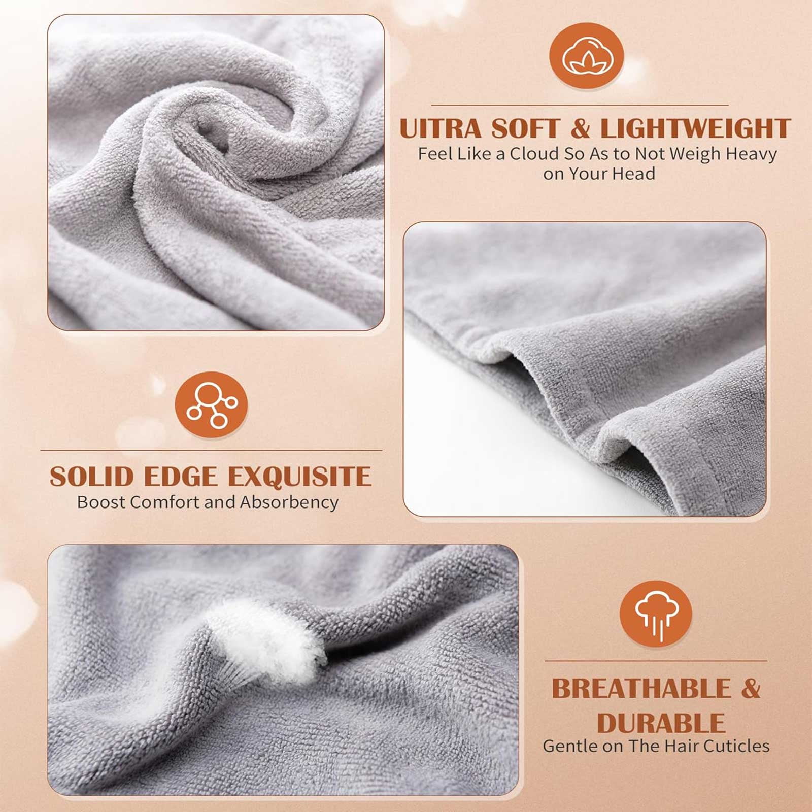 3PCS Microfiber Hair Towel Wrap Ultra Absorbent Hair Turbans for Women Curly, Long & Thick Hair (Blue, Grey, Pink)