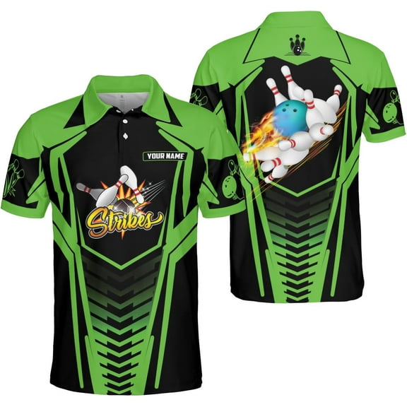 Personalized Name Bowling Polo Shirts 3D for Men and Women, Bowling Shirt, Bowling Shirts for Men Team Bowling Shirt (Green, 3XL)