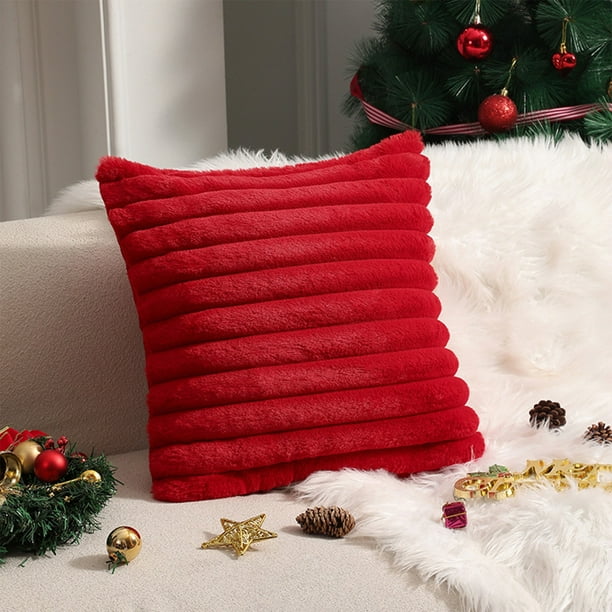 Fundas de almohada de Halloween de color sólido rojo, fundas de almohada de Navidad de imitación de piel de conejo para exportación transfronteriza