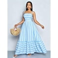 thumbnail image 6 of Blue Striped Maxi Dress With Tie Shoulder Straps, Ruched Bust, And Tiered Skirt For Vacation Or Casual Elegance, 6 of 8