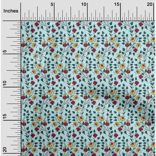 oneOone Silk Tabby Fabric Leaves & Floral Block Print Fabric By Yard 42 Inch Wide
