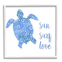 Stupell Industries Patterned Blue Sea Turtle Beach Phrase Calligraphy Painting White Framed Art Print Wall Art, Design by Jackie Decker