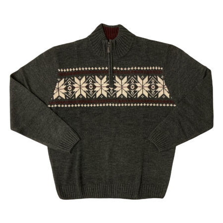 Haggar Men's Festive Fair Isle Quarter Zip Sweater (Charcoal Heather, L)