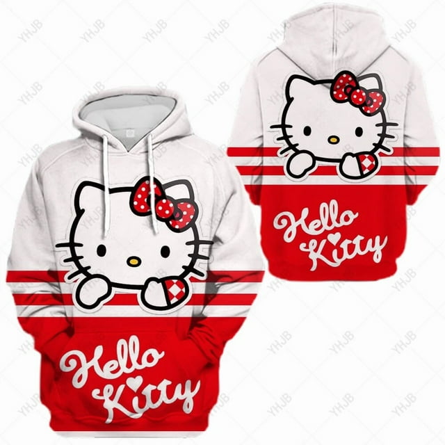 Hello Kitty Print Design Hoody For Women Pocket Street Sweatshirt Hip Hop Style Fleece Hoodie All-Match Comfortable Clothes HOEMLIN